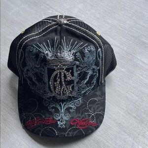 Brand New Black Christian Audigier Snap back hat with Embroidered Crest
